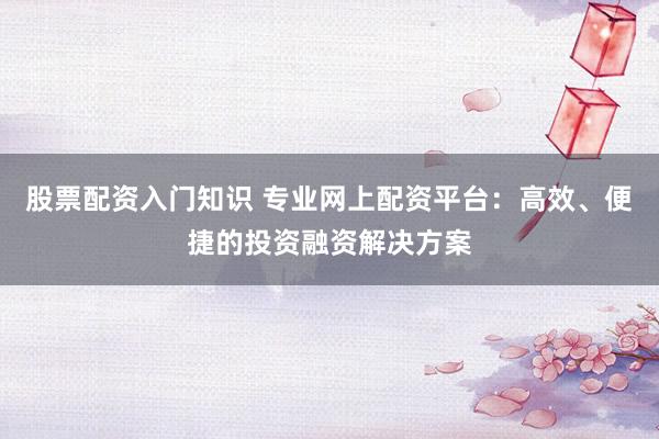 股票配资入门知识 专业网上配资平台：高效、便捷的投资融资解决方案